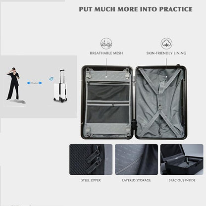 Auto-Follow Smart Suitcase – 33L Rideable Carry-On with Remote & App, Removable Power Bank Battery, Airline-Approved, 3-Year Warranty