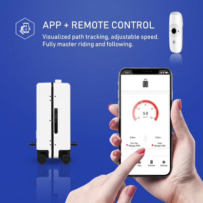 Auto-Follow Smart Suitcase – 33L Rideable Carry-On with Remote & App, Removable Power Bank Battery, Airline-Approved, 3-Year Warranty