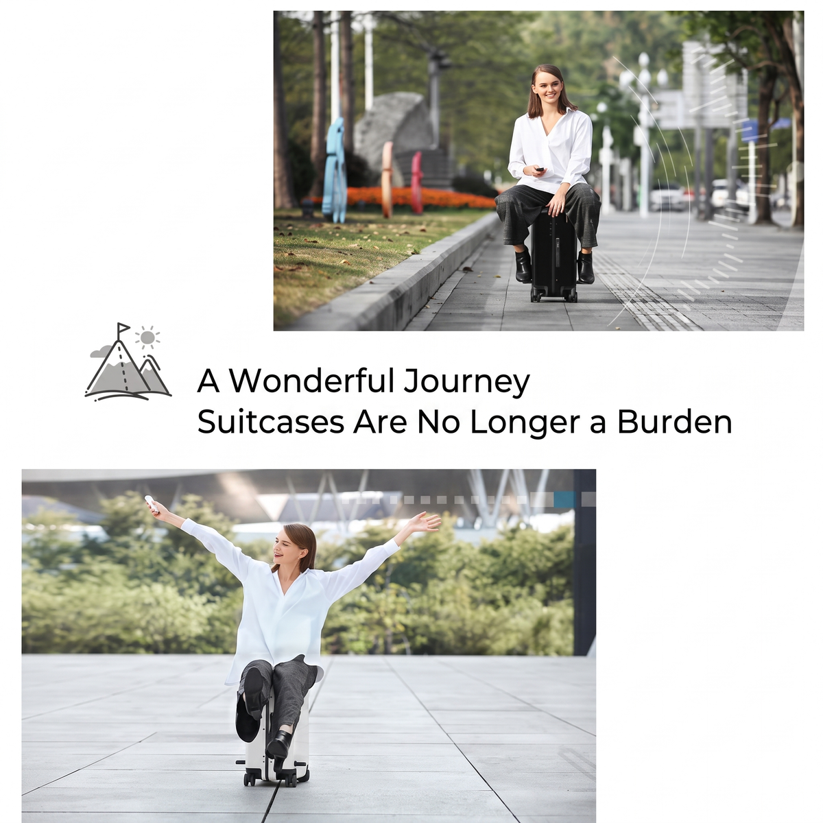 Auto-Follow Smart Suitcase – 33L Rideable Carry-On with Remote & App, Removable Power Bank Battery, Airline-Approved, 3-Year Warranty