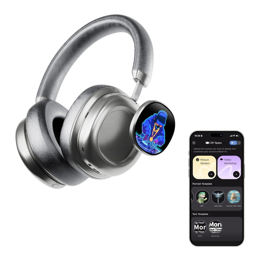 VWS (VISUAL WEARABLE STEREO)Wireless Over Ear Headphones Noise Cancelling OLED Touchscreen